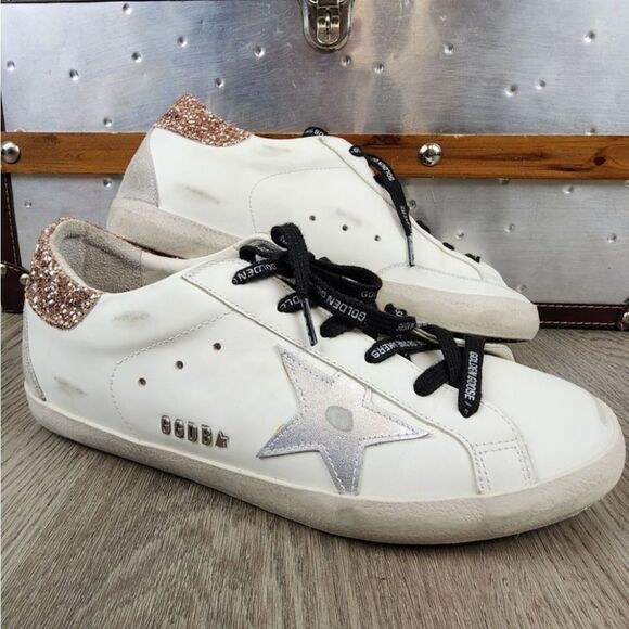 NWOB Golden Goose Super-Star Leather With Glittwry Heel Rab Sneakers Size 41 - Picture 1 of 14